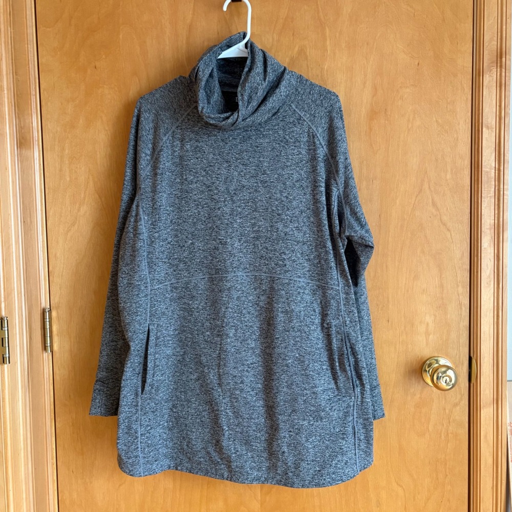 Duluth Trading Plushcious Funnelneck Tunic 1X Grey Space Dye Thumbhole 83831